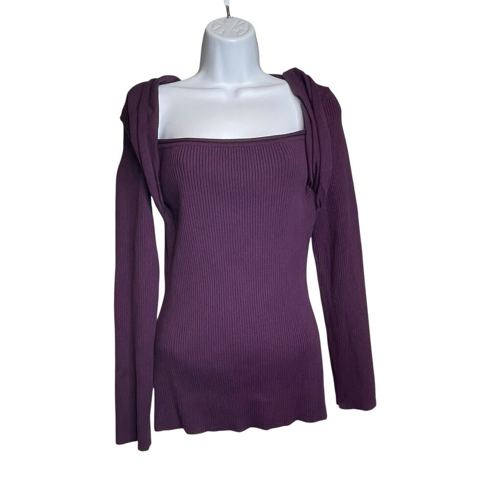 Tracy M. Women's Purple Ribbed Long Sleeve Top‎ Size L Fitted Square Neckline